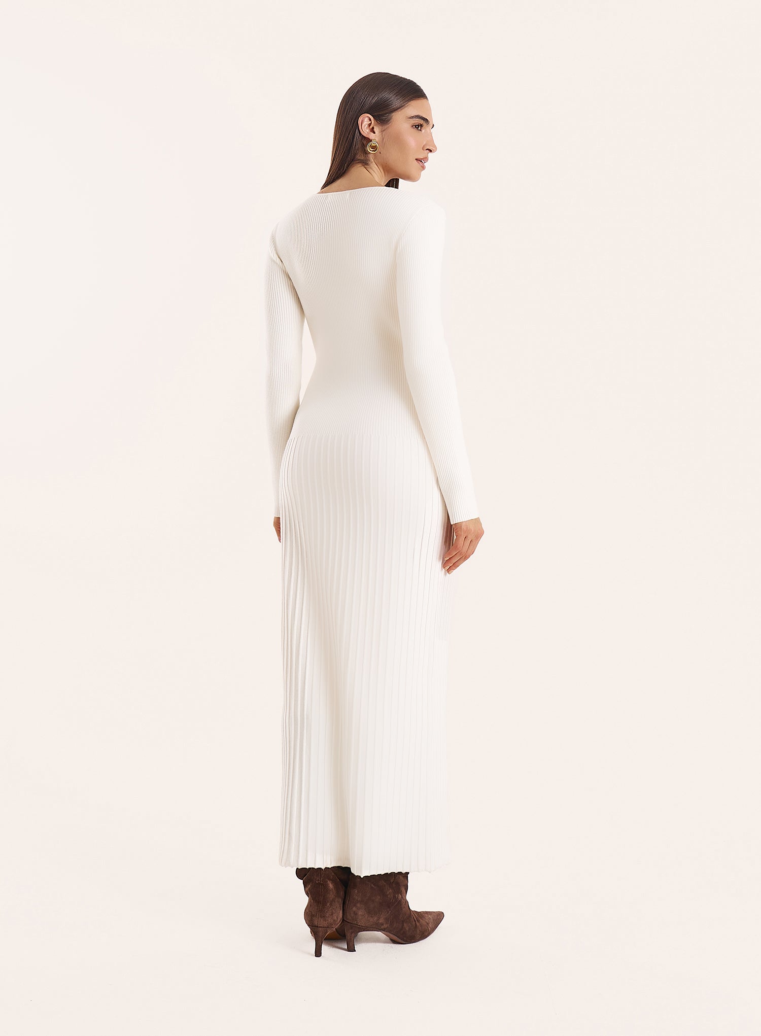 Off White Drop Waist Knitted Maxi Dress
